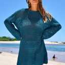 Prinbara Crochet Cover Up for Women Swimsuit Summer Bathing Suit 2025 Swim Hollow Out Bikini Swimwear Mesh Knit Beach Dress Cyan Small (Blue, S)