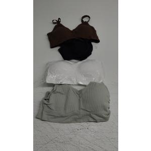 SATINIOR 4 Pack Women's Sports Bra, Padded Ribbed Cami Bra Seamless Bralette Wireless No Underwire Workout Tank Top (Large, White, Black, Coffee, Light Green)