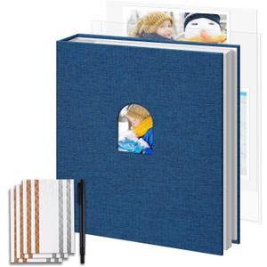 8.5X11 Inch 3 Ring DIY Scrapbook Photo Album, Linen Cover Scrapbooks Photobook with 20 Sheets Plastic Sleeves 40 Pages Blank White Inner Pages for Wedding Birthday Baby Travel Navy
