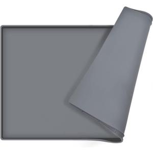 Dog Food Mat,Silicone Waterproof Food Tray,Non Slip Pet Bowl Mats Placemat,0.8" Raised Edge,Suitable for Most Small and Medium Sized Pets,28" x 18" (Grey)