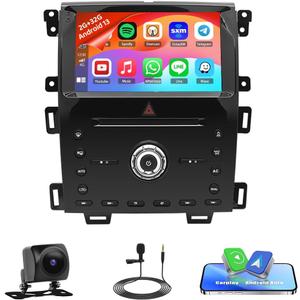Car Radio Stereo for Ford Edge 2010-2015 with CarPlay Android Auto, 9 Inch HD Touchscreen Radio Bluetooth FM/RDS WiFi SWC + AHD 2+32G Car Radio Receiver Backup Camera/Microphone