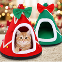 Novabright 2 Pcs Christmas Tree Cat Bed - Red & Green (1 Each), 15x16 Inches Small Size, Cotton Fleece Cave Bed with Non-Slip Bottom for 6 Lbs Kittens/Small Dogs