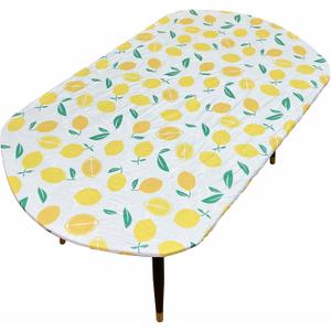 Oval Tablecloth Classic Elastic Edged Flannel Backed Vinyl Fitted Table Cloth Waterproof Oil-Proof Plastic Table Cover (Lemon, Best for Up to 42" x 60")