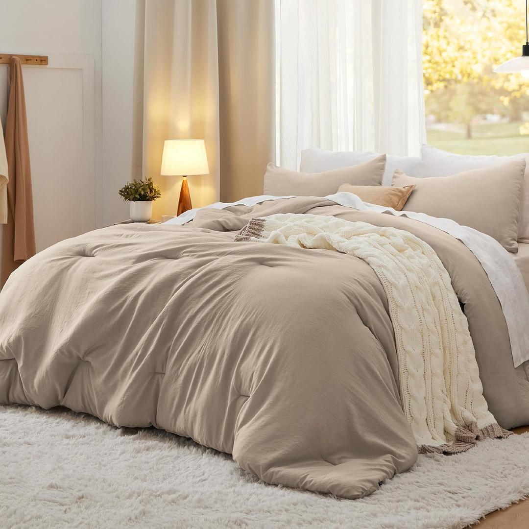 Bedsure California King Size Comforter Set, Khaki Soft Prewashed Bedding for All Seasons, 3 Pieces GentleSoft Down Alternative Bed Set, 1 Lightweight Comforter (104"x96") and 2 Pillowcases (20"x36") (29 - Khaki)