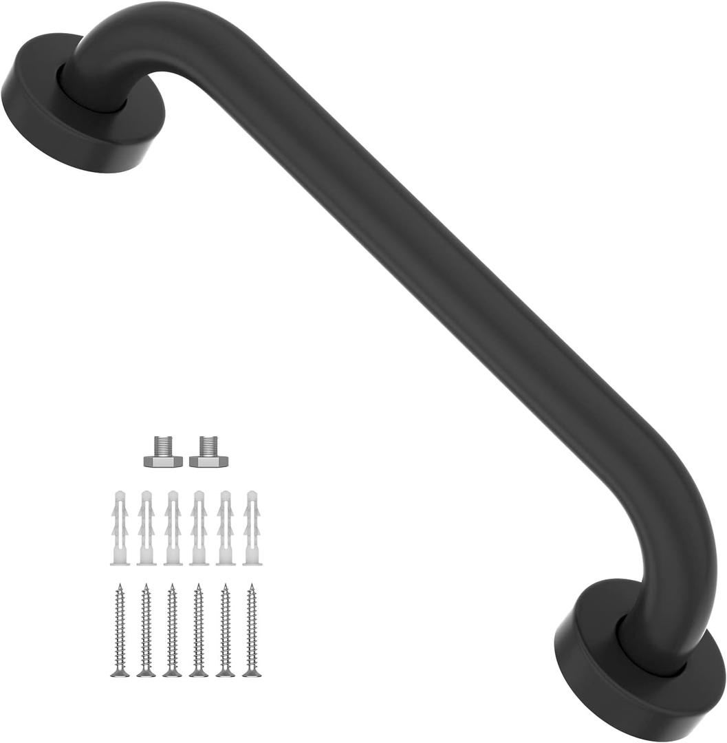 Matte Black Shower Grab Bar 12 Inch-1" Diameter, iMomwee Stainless Steel Small Safety Bars Bathroom Balance Support Bar, Assist Handle Wall Handrail Mobility Aids for Handicap Elderly Senior Disabled