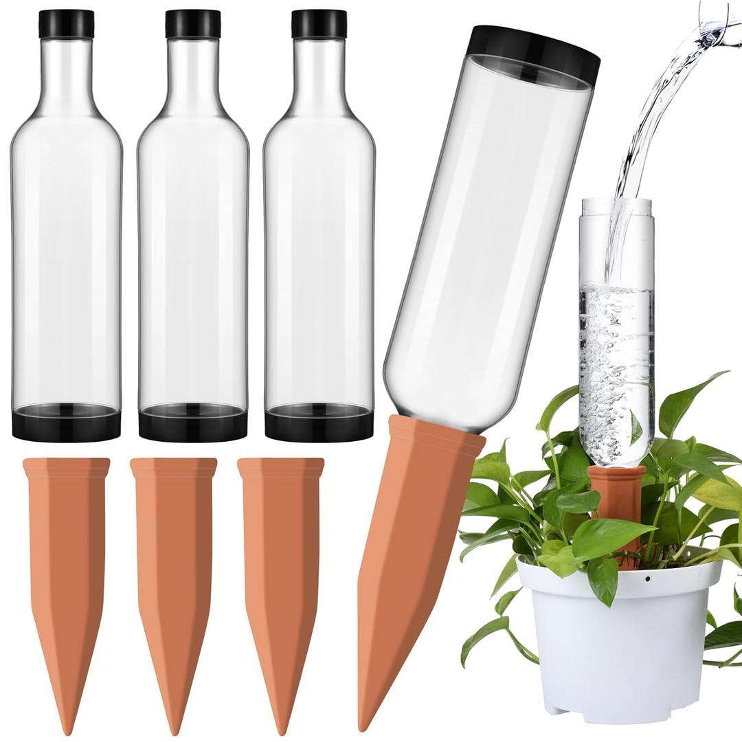 4 Pack Plant Watering Devices with 4 Pcs Terracotta Self Watering Spikes and 4 Pcs 26 oz Plastic Bottles with Adjustable Control Valve Switch for Indoor Outdoor Plants Vacation 4 Pack Plant Watering Devices with 4 Pcs Terracotta Self Watering Spikes and 4 Pcs 26 oz Plastic Bottles with Adjustable Control Valve Switch for Indoor Outdoor Plants Vacation