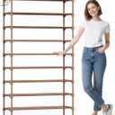 Kitsure Shoe Rack for Closet - 10-Tier Shoe Organizer with Hook Rack, Large-Capacity & Space-Saving Shoe Shelf for Entryway, Bedroom, Living Room,32.2" x 11.8" x 68.5", Brown