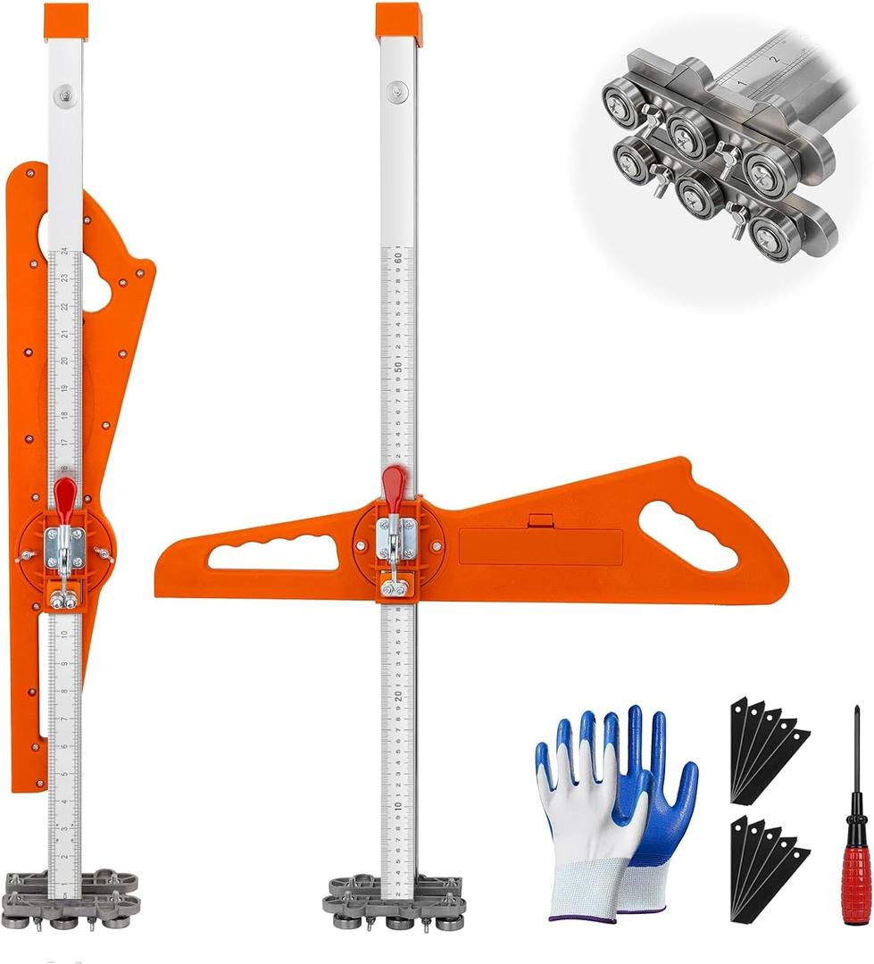 4-Blade Drywall Cutting Tool, Fast Cutting Drywall Cutter with 25-Bearing System, Dual-Handle Stable Lock Sheetrock Cutter for 1/4"–1/2" Boards, with Blades in the Slot & Carry Bag