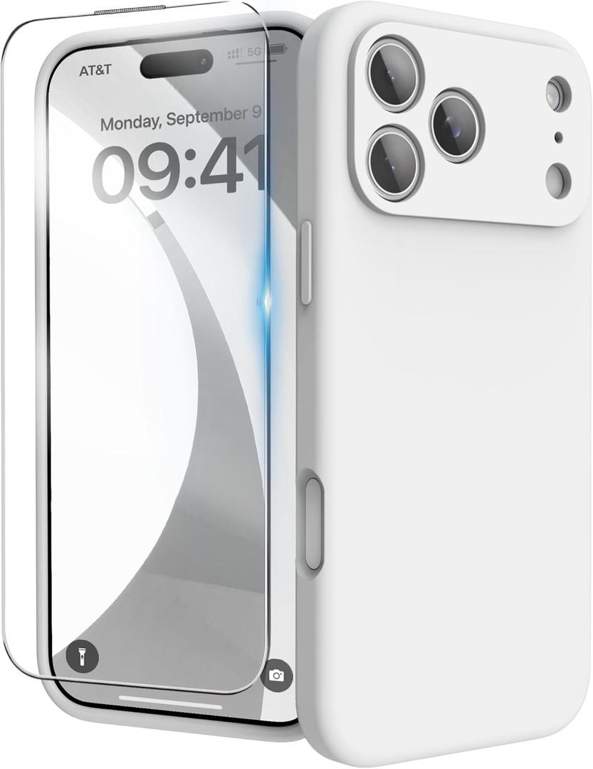 INGIDO for iPhone 17 Pro Case, Liquid Silicone Cover with Camera Protection Anti-Scratch Soft Microfiber Lining Shockproof Protective Phone Case for iPhone 17 Pro 6.3", White