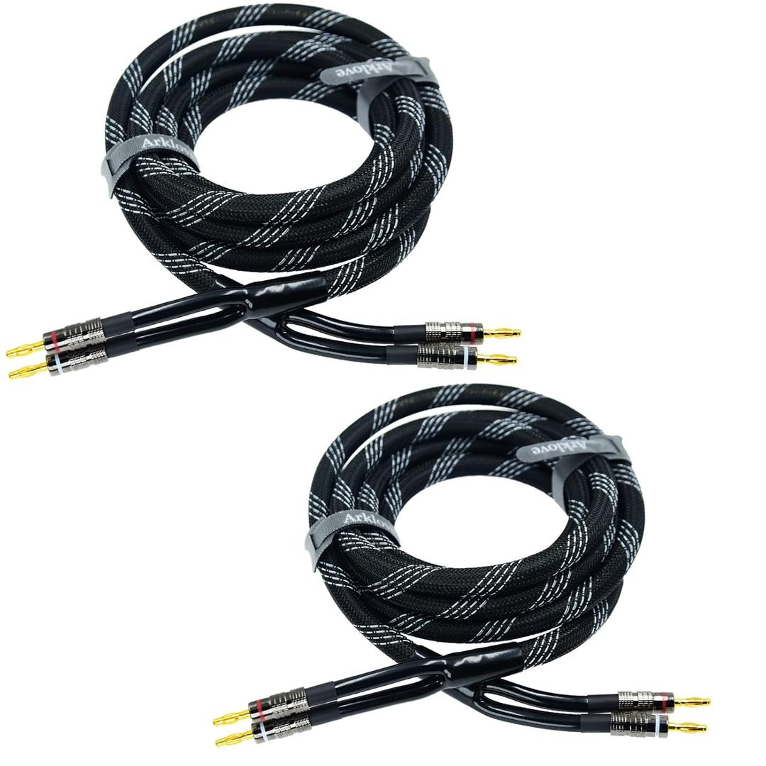 Arklove 2pack 3ft 12awg Premium Heavy Duty Braided Wire Dual Banana to Banana Gold Plated Plug Speaker Cable OFC Oxygen-Free Copper