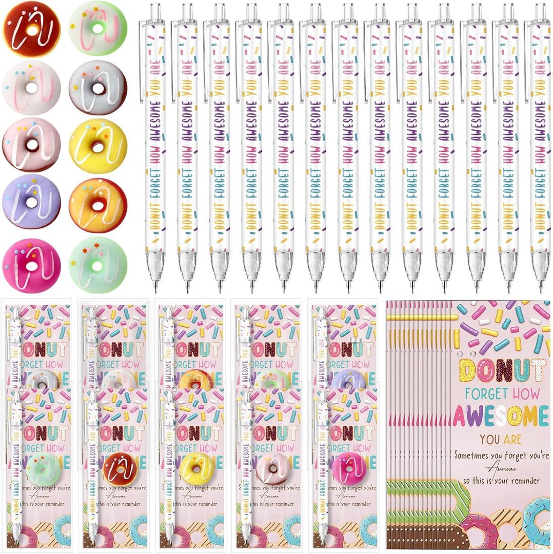 30 Sets Donuts Gifts Bulk Donuts Party Favors Inspirational Mechanical Pencil Stress Ball and Awesome Cards Office Staff Gifts for Employee Coworkers Team Group
