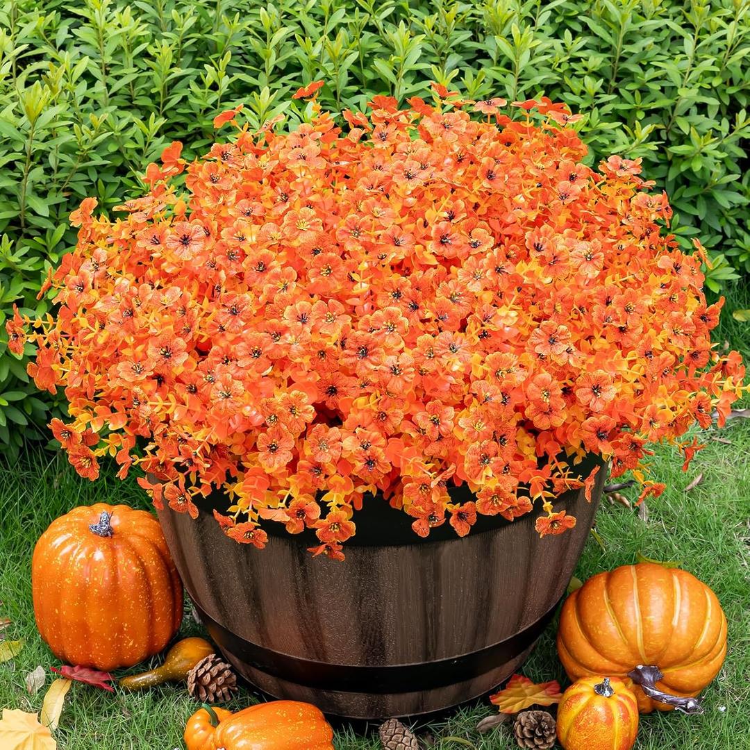 Lnoicy 20 Bundles Artificial Flowers for Outdoor,Faux Plants Decoration,Plastic Flowers for Indoor Garden/Wedding/Farmhouse (Fall Red)