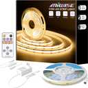MIWISE COB LED Strip,LED Strip Light 2700K Warm White 20ft Dimmable Super Bright 24V,High Density Flexible Tape Light with RF Remote Timer Function,for Shelf/Cabinet/Bedroom/TV DIY Lighting Project (6.1m)