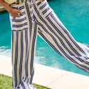 Women's Palazzo Pants Striped Wide Leg High Waist Casual Comfy Pants with Pockets (M)