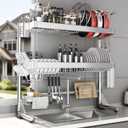 Over The Sink Dish Drainer Drying Rack 3 Tier, Full Stainless Steel Dish Drying Rack Adjustable Length 20.9''-37.4'', Kitchen Sink Shelf, Organized Space-Saving Dish Rack with Pots and Pans Rack