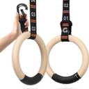 Gonex Wooden Gymnastic Rings with Adjustable Number Straps, Olympic Rings for Gym, Workout, Exercise, Outdoor Training, Quick Install Carabiner, 8.5 ft Straps Pull Up Non-Slip Rings