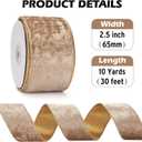 Gold Velvet Wired Ribbon, 2.5 Inch Metallic Crushed Velvet Gold Christmas Ribbon for Gift Wrapping, Christmas Tree Decorations, Big Bow, Crafts, Wreaths Supplies - Continuous 10 Yards