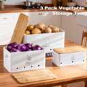 Metal Potato Onion and Garlic Storage Tin Set of 3, White Kitchen Vegetable Canisters with Bamboo Lid and Aerating Holes, Stackable Kitchen Keeper Storage for Countertop Pantry