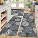 Ileading Boho Kitchen Rugs Sets 3 Piece with Runner Floral Kitchen Floor Mat Carpet Farmhouse Kitchen Rugs and Mats Non Skid Washable Runner Rug for Kitchen Floor Office Sink Laundry, Black (20"x32"+20"x48"+20"x59")