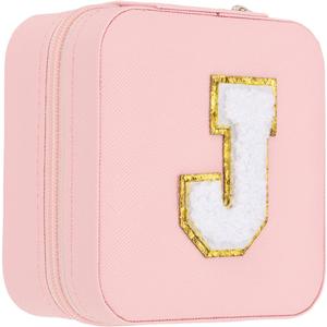 PATIKIL Travel Jewelry Case, Initial Jewelry Box Small Travel Organizer with Mirror for Women Rings Earrings Necklaces Bracelets, Pink (Letter J)