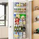 Delamu Adjustable Cabinet Door Organizer, 6-Tier Hanging Spice Rack Organizer, Metal Over the Door Pantry Organizer, Pantry Organizers and Storage Shelves for Kitchen Bathroom Laundry Room, White M