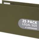 25 Blue Summit Supplies Legal Size Hanging File Folders, 4" Expansion, Standard Green, 12pt Paper, Plastic Tabs Included, Expandable Hanging File Folders, 25 Pack