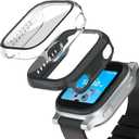 Compatible with AT&T amiGO Jr Watch Screen Protector, 2Pack Hard PC and Tempered Glass Case Cover for amiGo Kids Smartwatch Accessories, Anti-Scratch and Touch Sensitive (Black+Clear)