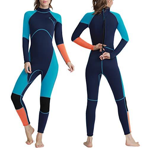 OMGear Wetsuit Men Women Youth 3mm Neoprene Full Body UV Protection One Piece Long Sleeves Scuba Diving Suits Back Zipper for Scuba Diving Surfing Snorkeling Swimming Water Sports(Green & Orange, XL)