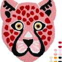 Preboun Leopard Punch Needle Kit, Punch Needle Embroidery Kit for Beginners Adults, 11.8''x11.8'' Punch Needle Set Including Yarns Tools, DIY Punch Needle Kit for Wall Decorations and Seat Cushions