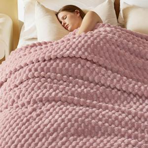 Bedsure Blanket Queen Size for Bed - 350GSM Fluffy Plush Bubble Blanket Queen Size for Home Room Decor, GentleSoft Cute Fleece Soft Cozy Gifts for Women Girls, Dusty Rose, 90x90 Inches