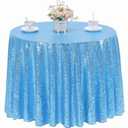Baby Blue Sequin Tablecloth 72" Round Glitter Table Cover Metallic Sequence Table Clothes for Birthday Party Baby Shower Wedding