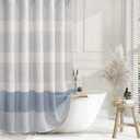 Light Blue Shower Curtain Linen Coastal Ocean Striped Shower Curtains for Bathroom with Tassel 72 X 72