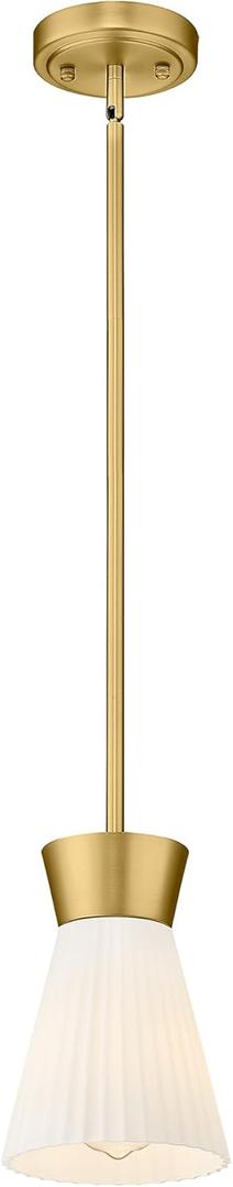 2 Packs Modern Pendant Light Fixtures, HWH Kitchen Island Lighting for Living Rooms, Dining Room, Hanging Light with Milk White Striped Glass, Gold Finish, 5HZG107MIL2PK BG