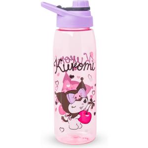 Silver Buffalo Sanrio Hello Kitty and Friends Kuromi Cherry Hearts Water Bottle with Screw-On Lid, 28 Ounces (27.1 Ounces)