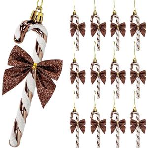12 Pcs Candy Cane Christmas Decorations,5.5inch Glitter Candy Cane Bows for Xmas Tree Hanging Ornament Holiday Festival Party Home Decoration (Coffee)