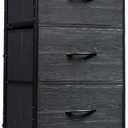 WLIVE Fabric Dresser, 5-Drawer Tall Dressers for Bedroom, Storage Dresser Organizer with Wood Top, Sturdy Steel Frame, Chest of Drawers for Closet, Hallway, Charcoal Black Wood Grain Print