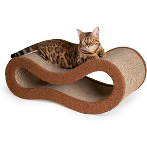 Cloud Lounge Cat Scratching Pad, Reversible Scratch Board with Natural Curves for Freestyle Scratching & Ergonomic Support, Extra Wide Cat Bed for Large Cats, Premium Cardboard & Cozy Fabric (Brown)