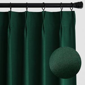 MIULEE 96 Inches Long Pinch Pleated Curtains Blackout, Linen Pinch Pleat Curtains with Hooks Thermal Insulated Light Blocking Window Drapes for Living Room Bedroom Track 2 Panels Emerald Green
