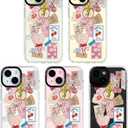 for iPhone 15 Case, Clear Summer Cherry Bows Strawberry Design Collage, Military-Grade Drop Protection, Vintage Soft Slim TPU Protective Cover with Camera Control for Girls Teens (SweetPost)
