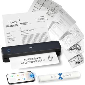 PRT Inkless Portable Printer for Travel, Wireless Thermal Printer Support 8.5 x 11 Inch US Letter A4 B5, Bluetooth Mobile Printers with iOS, Android, Laptop for Home Use, Car, Office, School, Black