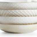 Getstar Pasta Bowls, Large Salad Serving Bowls (9.2 inch/42 oz), Ceramic Bowl Plates Set of 4, Farmhouse Embossments, Microwave and Dishwasher Safe