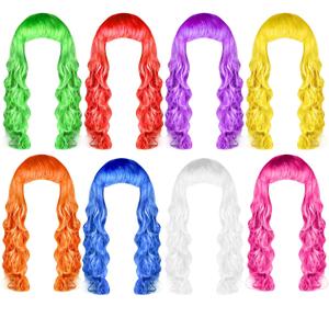 PLULON Colorful Wigs for Women, 7 Pieces Colorful Long Curly Wigs Neon Party Wigs Hair Wig Wavy Hair Wigs for Neon Bachelorette Party Accessories Halloween Costumes