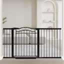Fairy Baby 59.9"-62.5" Extra Wide Baby Gate with Door, 60 61 62 Inches Walk THR Baby Gates for Stairs Pressure Mounted no Drill, Indoor Tension Metal Child Pet Dog Safety Gate for Kids, Black