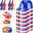 48 Pack Baseball Helmet Ice Cream Dessert Bowls 24pc Spoons and 24pc 8oz Mini Dessert Cups Sundae Bowls Parfait Cups Appetizer Cups, Reusable Serving Baseball Cup Bowls for Birthday Party