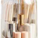 360 Rotating Makeup Brush Holder Organizer with Lid, Dustproof & Waterproof, Compact 3-Slot Storage for Brushes, Lipsticks & Cosmetics, Great for Makeup Lovers