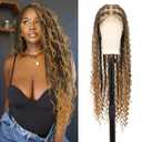 360 HD Full Lace Knotless Boho Braided Wigs for Women Box Braid Wig with Baby Hair Long Brown Blonde Premium Synthetic Braided Lace Front Wigs 36 Inch