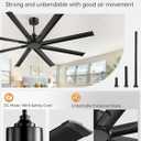 ZMISHIBO 72 Inch Ceiling Fan No Light, Large Black Ceiling Fan with Remote, Quiet DC Motor, and 6 Speeds, Indoor/Outdoor Industrial Ceiling Fans 8 Aluminum Blades for Patio, Garage, Shop, Black