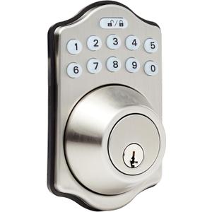 Amazon Basics Traditional Electronic Keyless Keypad Deadbolt Door Lock, keyless Entry Door Lock, Keyed Entry Option, 1-Pack, Satin Nickel
