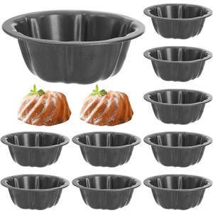 ZENFUN 10 Pcs Mini Flan Molds Pan, 4 Inches Fluted Cake Pan Nonstick, Carbon Steel Mini Flan Molds Pans, Cake Pans Reusable Tube Oven Baking Mold for Cupcake, Bread, Bavarois, Brownie