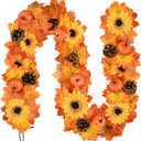 Palonu 6Ft Thanksgiving Artificial Fall Maple Leaves Garland, Hanging Fake Pumpkin Sunflowers Pine Cone with Berries Vine for Thanlsgiving Halloween Fireplace Doorway Indoor Outdoor Party Home Decor (Dark Orange)